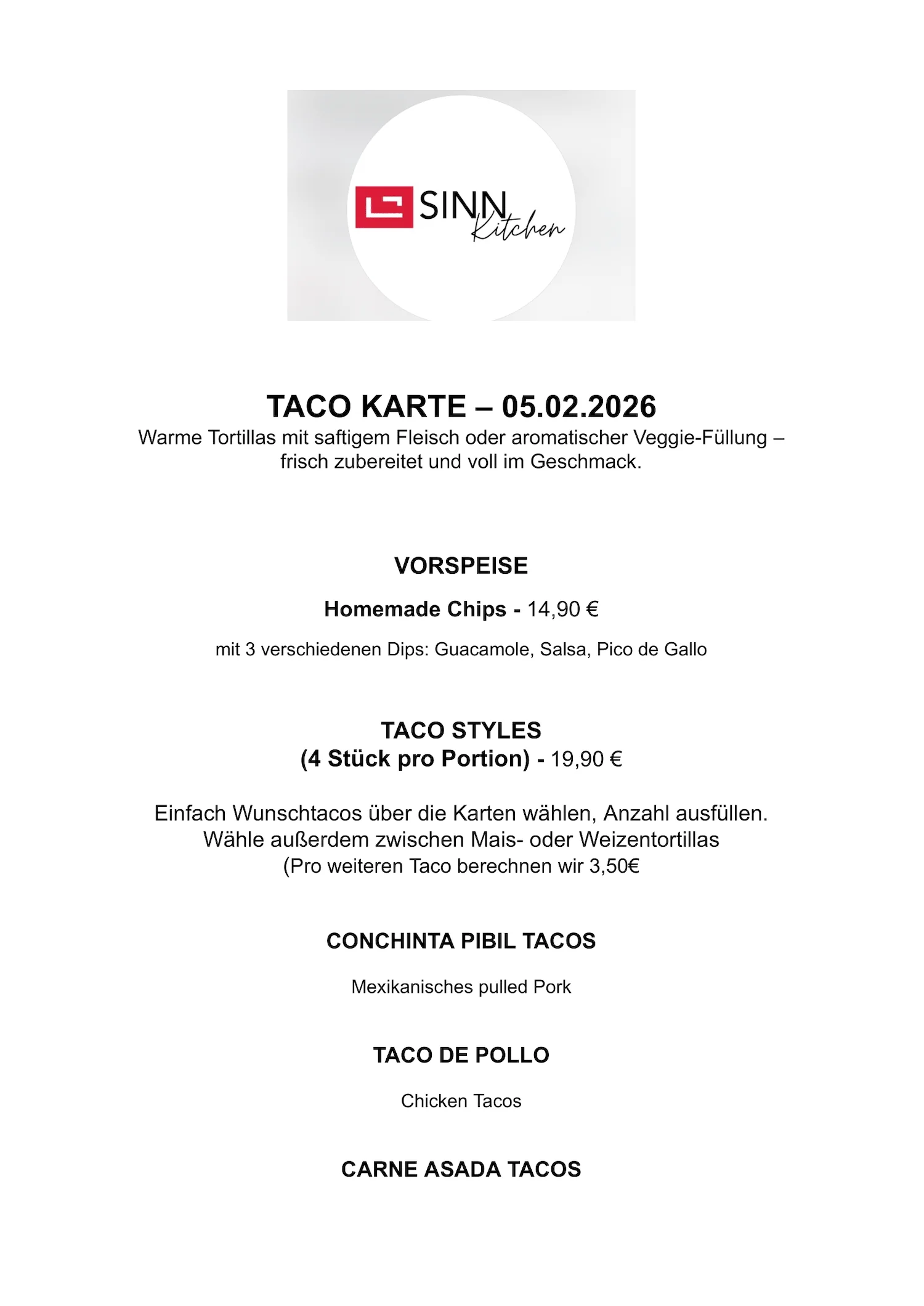 Sinn Kitchen - Restaurant - Pizzaangebot